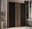 Kleiderschrank Mina mit Schiebetüren in Eiche/Schwarz gehalten, moderne Optik, viel Stauraum, Lamellen in Eiche, Anti Staubbürsten, 235,2 x 190 x 60 cm