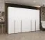 Kleiderschrank mit Soft-Close-Funktion Eiger 47, Farbe: Weiß, sechs Türen, Drehtürenschrank, vier Fächer, 3 Meter breit, Griffe: Schwarz, vier Kleiderstangen