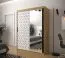 Neutraler Kleiderschrank mit Spiegeltür Dom 86, Farbe: Eiche Artisan / Weiß matt / Schwarz matt - Abmessungen: 200 x 150 x 62 cm (H x B x T), mit modernen Design
