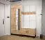 Eleganter Schrank mit Spiegel Morteratsch 02, Farbe: Eiche / Schwarz - Abmessungen: 196 x 74 x 46 cm (H x B x T), mit zwei Fächern und einer Kleiderstange