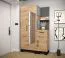 Eleganter Schrank mit Spiegel Morteratsch 02, Farbe: Eiche / Schwarz - Abmessungen: 196 x 74 x 46 cm (H x B x T), mit zwei Fächern und einer Kleiderstange