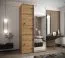 Kleiderschrank / Schiebetürenschrank | 245,5 x 130 x 64 cm | 6 Fächer | 2 Schiebetüren | Soft-Close | 2 Kleiderstangen | Farbe: Eiche Artisan | Spiegel