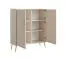 Esszimmer Set | 4-teilig | Farbe: Beige | 1 Vitrine | 1 Sideboard | 1 Highboard | 1 Esstisch 180 x 90 cm | ABS-Kanten | Griffe & Beine: Metall