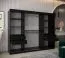 250 cm breiter Schiebetürenschrank mit 3 Türen | 10 Fächer | 2 Kleiderstangen | Farbe: Weiß / Schwarz Abbildung