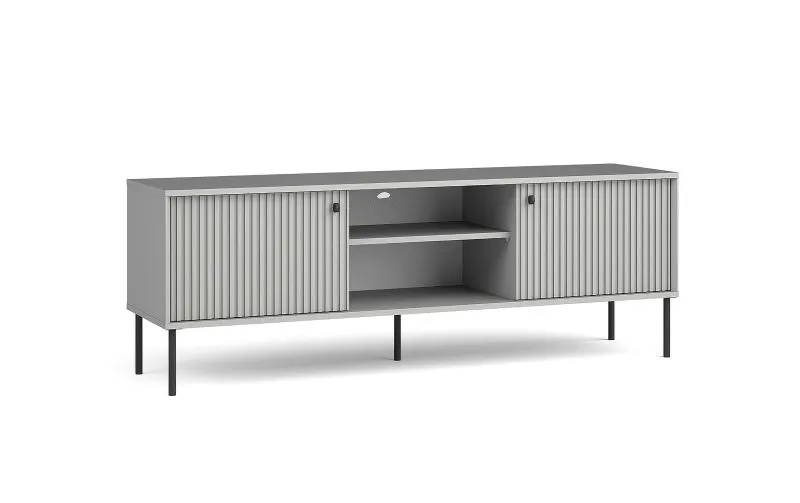 TV-Unterschrank mit vier Fächer Alonnisos 05, Soft-Close-Funktion, eine Kabeldurchführung, Farbe: Grau, zwei Türen, Maße: 55 x 158 x 40,5 cm, gut kombinierbar