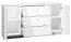 Kommode Sydfalster 02, Farbe: Weiß / Weiß Hochglanz - Abmessungen: 85 x 160 x 41 cm (H x B x T), mit 2 Türen, 3 Schubladen und 4 Fächern