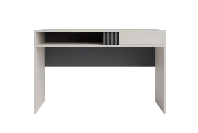 Schlichter Schreibtisch Niel 09, Farbe: Kaschmir, Maße: 76 x 120 x 55 cm, eine Schublade, ein Fach, für Bürozimmer