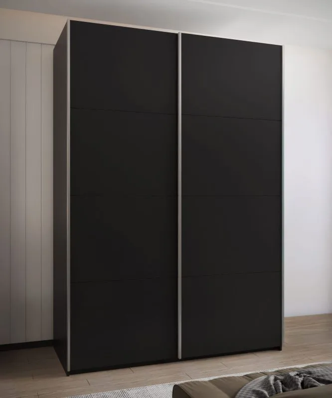 Schiebetürenschrank / Kleiderschrank | 2 Kleiderstangen | 245,5 x 180 x 64 cm | 2 Schiebetüren | 11 Fächer | 10 Einlegeböden | Farbe: Schwarz | Soft-Close