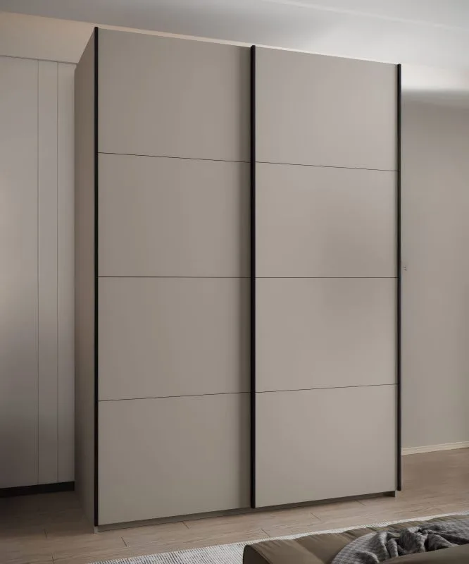 Kleiderschrank / Schiebetürenschrank | 245,5 x 180 x 64 cm | 2 Kleiderstangen | 2 Schiebetüren | 11 Fächer | 10 Einlegeböden | Farbe: Kaschmir | Soft-Close
