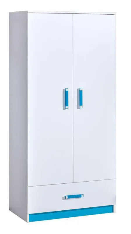 Kinderschrank, Farbe: Weiß / Blau - 189 x 90 x 50 cm (H x B x T) Abbildung
