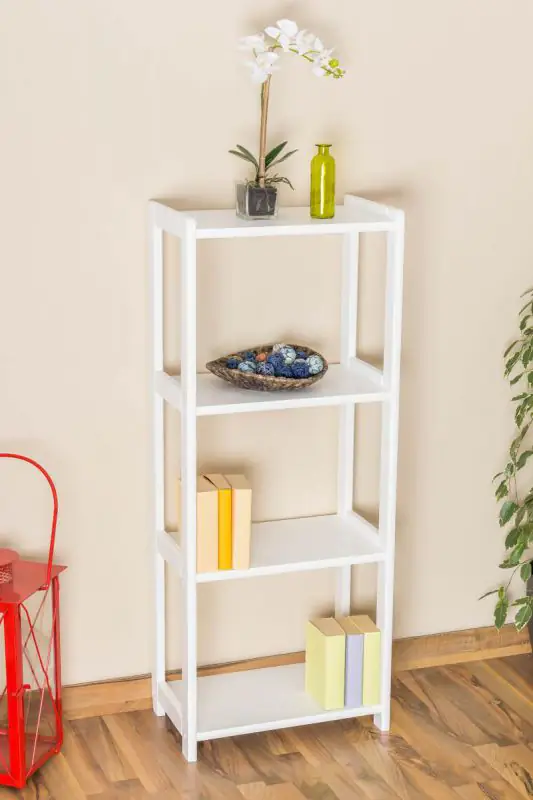 Regal, Küchenregal, Wohnzimmerregal, Bücherregal - 50 cm breit, Kiefer Holz-Massiv, Farbe: Weiß Abbildung