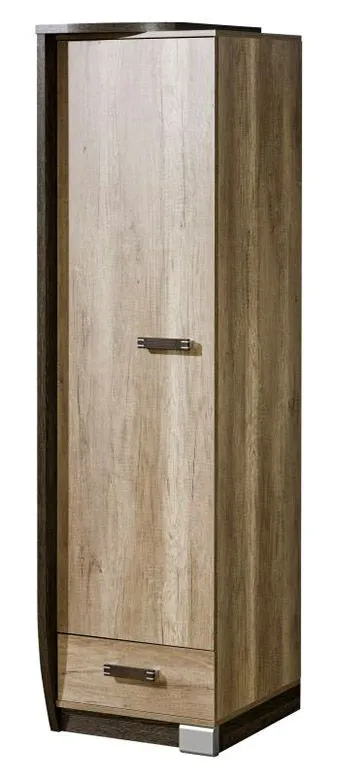 Schmaler Kleiderschrank | 1 Drehtür | 1 Schublade | 50 cm breit | Farbe: Braun Abbildung
