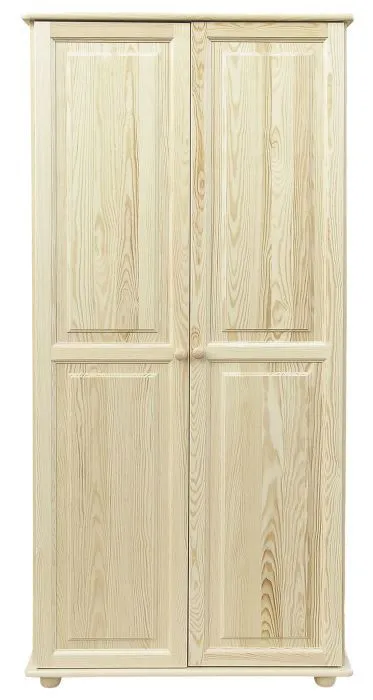 Kleiderschrank | 2 Drehtüren | 5 Fächer | mit Kleiderstange | 92 cm breit | Massivholz | Farbe: Natur Abbildung