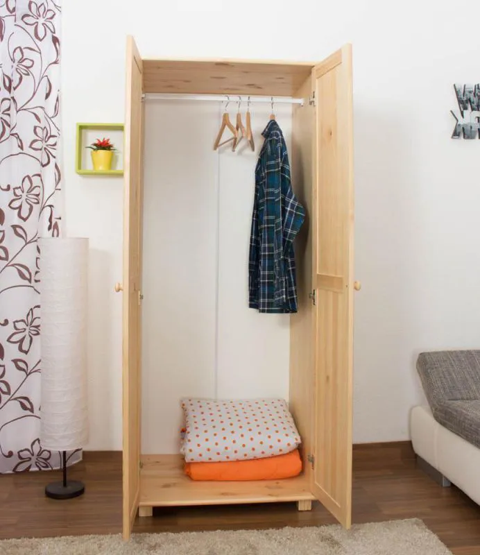 Massivholz-Kleiderschrank, Farbe: Natur 190x80x60 cm Abbildung