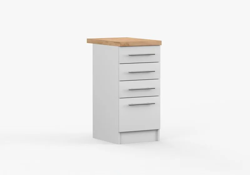 Unterschrank | Weiß | Parnassus 01 | 85 x 40 x 60 cm | 4 Schubladen | Einfarbig | pflegeleichte Oberfläche | Arbeitsplatte 38 mm stark | Küche