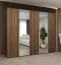 Drehtürenschrank mit zwei Spiegeltüren | Farbe: Walnuss | 2,5 Meter breit | drei Kleiderstangen | Griffe: Gold | drei Fächer | Soft-Close-Funktion