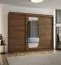 Kleiderschrank mit einer Spiegeltür | Farbe: Walnuss | 2,5 Meter breit | Aluminiumschiene | 10 Fächer | Schiebetürenschrank | zwei Kleiderstangen