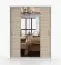 Schiebetürenschrank / Kleiderschrank | Spiegel | Sonoma Eiche / Weiß | Bucegi 05 | 200 x 150 x 61 cm | 2 Türen | Griffe: Aluminium | 6 Fächer