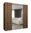 Kleiderschrank mit zwei Spiegeltüren | Farbe: Walnuss | Soft-Close-Funktion | zwei Kleiderstangen | 2 Meter breit | Griffe: Silber | Drehtürenschrank