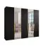 Kleiderschrank | Farbe: Schwarz | 2 Spiegeltür | 3 Fächer | 3 Kleiderstangen | Griffe: Gold | Maße: 250 x 52 x 202 cm | Soft-Close-Funktion | ABS-Kanten