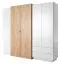 230 cm breiter Kleiderschrank mit 5 Türen, 8 Fächern und 2 Schubladen | Farbe: Eiche / Weiß | Tiefe: 52 cm Abbildung