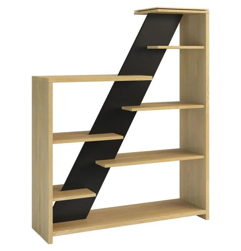 Regal - 120 cm breit, teilmassiv, Farbe: Eiche / Schwarz Abbildung