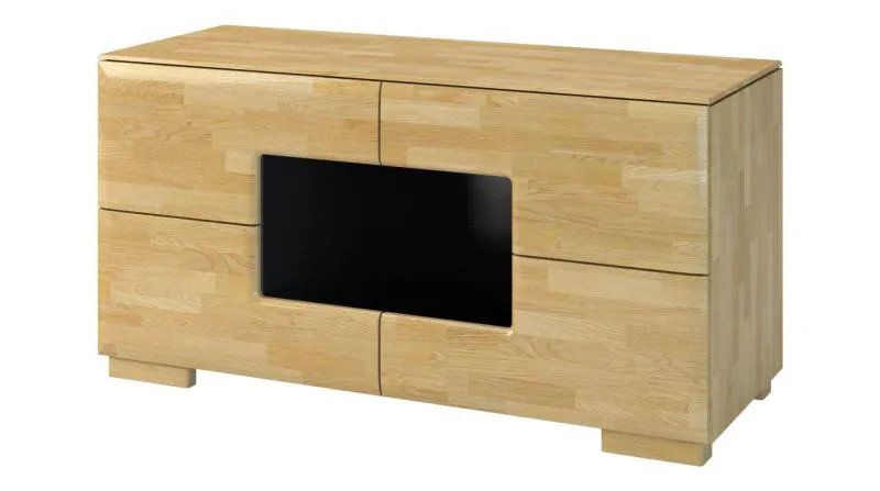 TV-Schrank teilmassiv Farbe: Eiche / Schwarz 62x122x50 cm Abbildung
