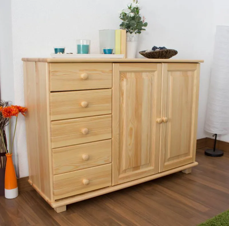 Sideboard mit 5 Schubladen, Farbe: Natur, Breite: 118 cm - Küchenschrank, Anrichte, Sideboard Abbildung