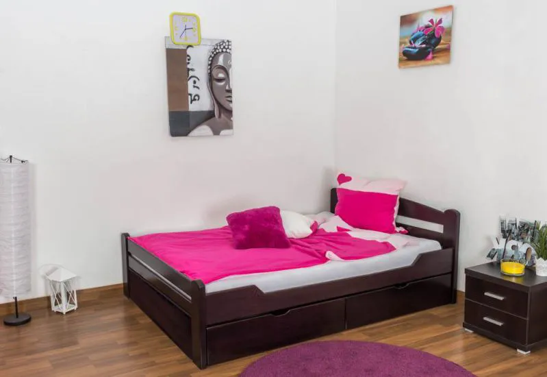 Buche Holzbett 140 x 200 cm Schokobraun Abbildung