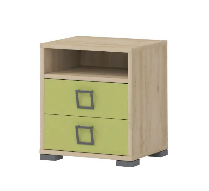 Kinderzimmer - Nachtkästchen Benjamin 07, Farbe: Buche / Olive - 50 x 44 x 37 cm (H x B x T)