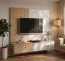 TV-Unterschrank inklusive Wandpaneel | Farbe: Eiche Graphite / Weißer Marmor | geriffelte Front | Push-to-open Funktion | 240 x 40 x 160 cm | für Wohnzimmer