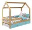 Kinderbett / Hausbett Kiefer Vollholz massiv natur D3, Schublade: Blau, inkl. Lattenrost - Liegefläche: 80 x 160 cm (B x L)