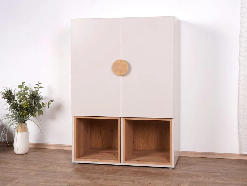Kommode Maräne 06, Farbe: Kaschmir / Eiche Artisan - Abmessungen: 117 x 80 x 40 cm (H x B x T)