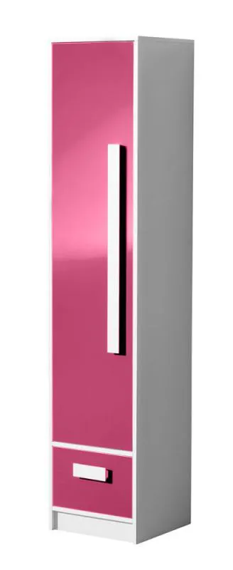 Kinderzimmer - Schrank Walter 04, Farbe: Weiß / Rosa Hochglanz - 191 x 40 x 40 cm (H x B x T)