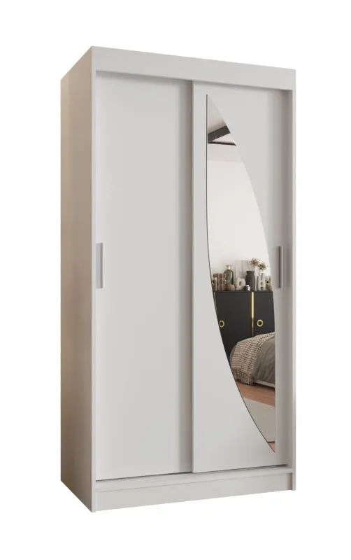 Kleiderschrank Jorasses 02, Farbe: Weiß, eine Spiegeltür, 1 Meter breit, Schiebetürenschrank, Aluminiumschienen, fünf Fächer, zwei Kleiderstangen