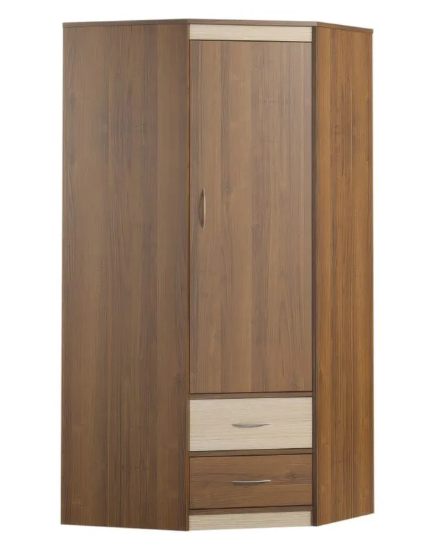 Drehtürenschrank / Eckkleiderschrank Pasuruan 16, Farbe: Nuss / Ahorn - Abmessungen: 195 x 85 x 85 cm (H x B x T)