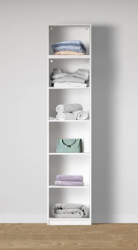 Offener Kleiderschrank | 6 Fächer | Farbe: Weiß | Regal | 51,5 x 55 x 234 cm | langlebiges Material | 4 Einlegeböden | für Ankleidezimmer oder Schlafzimmer