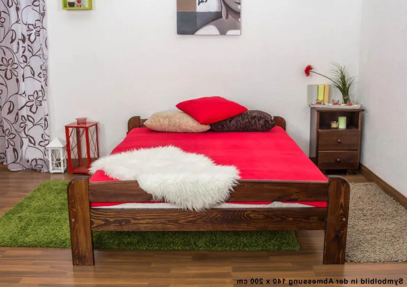 Massivholzbett Kiefer 160 x 200 cm Nuss mit Lattenrost Abbildung