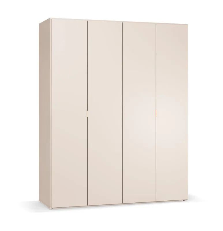 Falttür / Kleiderschrank | Farbe: Beige | inkl. LED-Beleuchtung mit Bewegungssensor| 2 Schubladen | Griffe: Gold | 185 x 57 x 229,5 cm | drei Kleiderstangen
