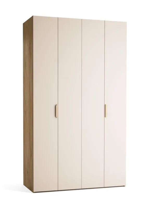 Falttür / Kleiderschrank | Farbe: Beige / Eiche | 2 Türen | inkl. LED-Beleuchtung mit Bewegungssenor | 140 x 60 x 240 cm | 10 Fächer | Soft-Close
