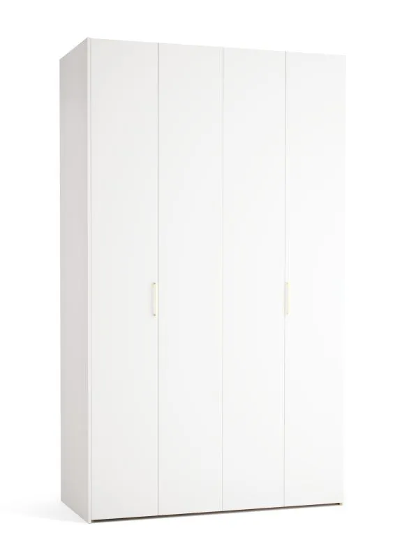 Falttür / Kleiderschrank | Farbe: Weiß | 2 Türen | Griffe: Gold | 3 Schubladen | 143 x 60 x 240 cm | 10 Fächer | inkl. LED-Beleuchtung mit Sensor