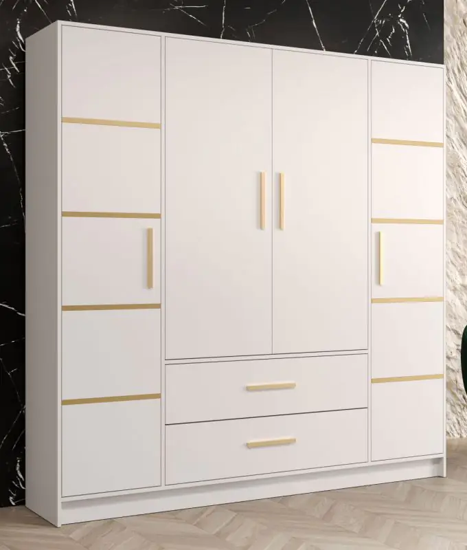 Schlichter Kleiderschrank mit genügend Stauraum Similaun 34, Farbe: Weiß matt - Abmessungen: 202 x 201 x 40 cm (H x B x T), mit 10 Fächern und zwei Schubladen