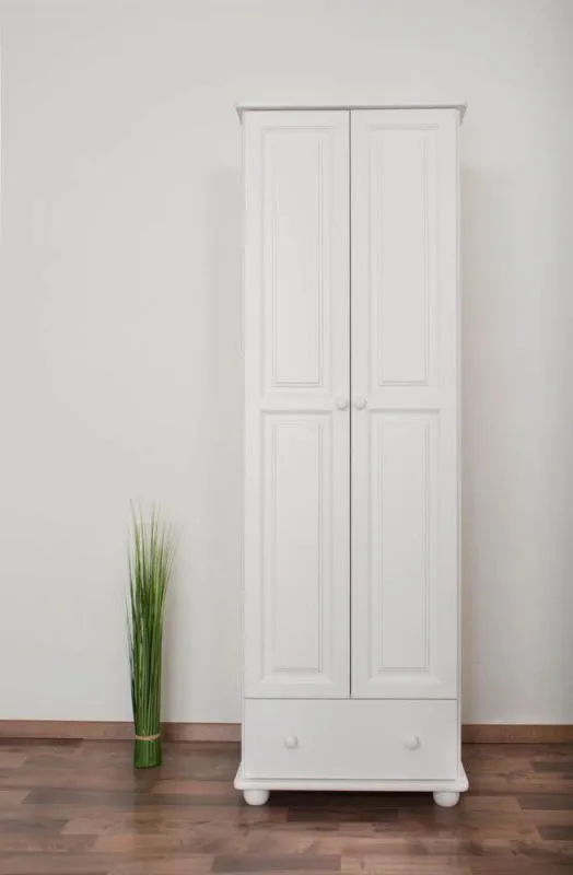 Schlafzimmer - Kleiderschrank Kiefer Vollholz massiv weiß lackiert - Abmessung 195 x 65 x 59 cm Abbildung