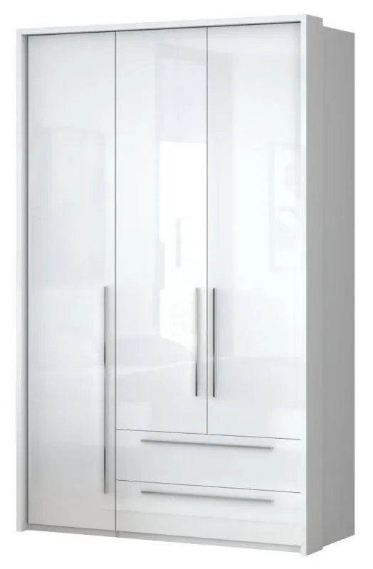 Schlafzimmer - Kleiderschrank, Farbe: Weiß / Weiß Hochglanz - 226 x 142 x 60 cm (H x B x T) Abbildung