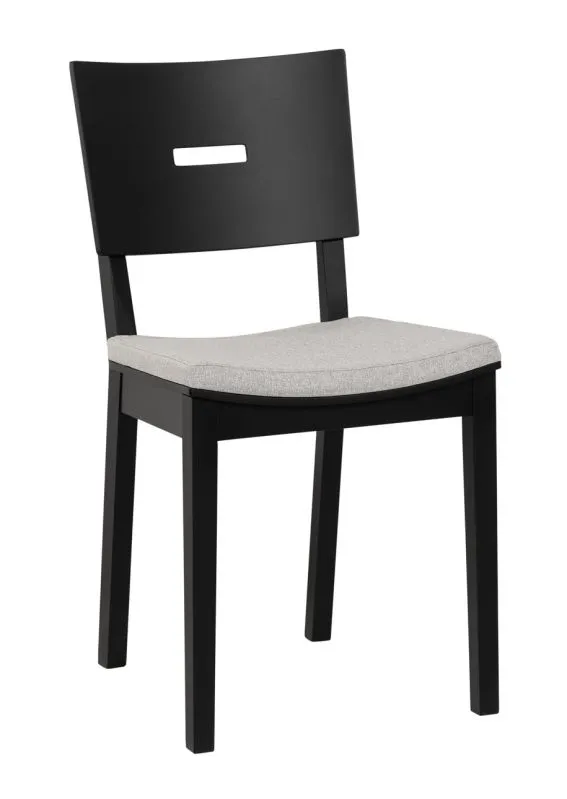 Esszimmerstuhl | ergonomische Form | Farbe: Schwarz | Eiche massiv | Polsterung: Grau | Stuhl | Maße: 43 x 50 x 86 cm | leicht kombinierbar
