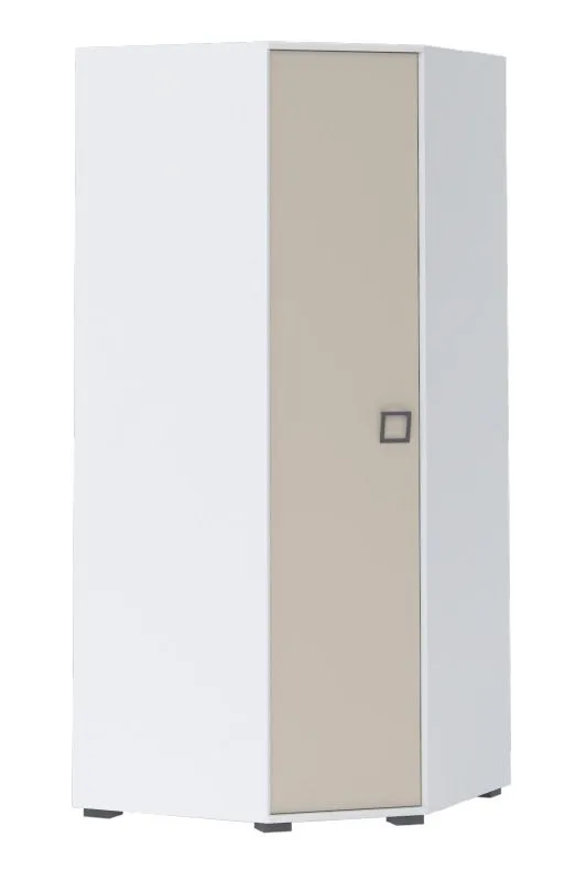 Drehtürenschrank / Eckkleiderschrank 15, Farbe: Weiß / Creme - Abmessungen: 198 x 86 x 86 cm (H x B x T)