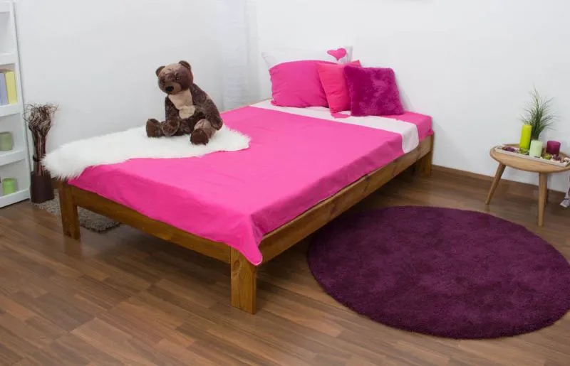 Holzbett 120 x 200 cm Kiefer massiv Eiche mit Lattenrost Abbildung