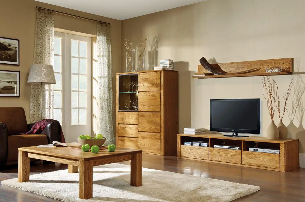 easy möbel wohnzimmer komplett - set h jussara, 4 - teilig, teilmassiv,  farbe: bernstein