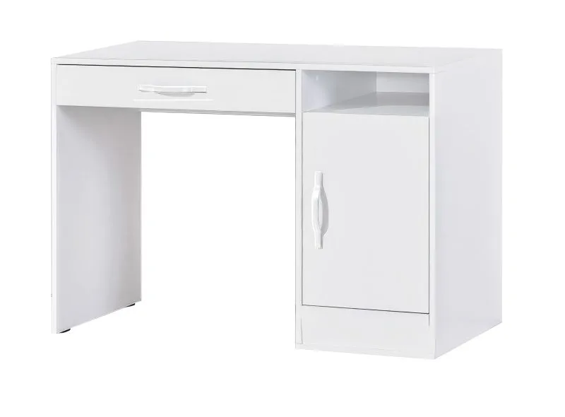 Schreibtisch mit Schublade | 120 x 50 x 81 cm | Farbe: Weiß | 1 Tür | 3 Fächer | Metallgriffe | 1 Einlegeboden | Nalut 04