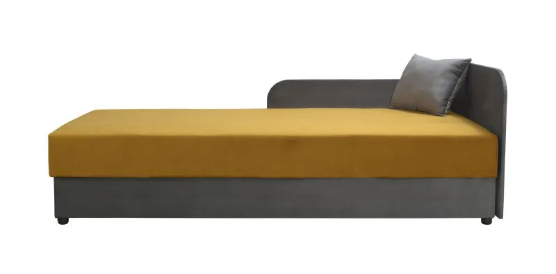 Neutrales Tagesbett / Gästebett mit Seitenwand Lobatos 06, Farbe: Grau / Gelb, Liegefläche: 90 x 195 cm, Kopfteil rechts, inkl. Stauraum, für Gästezimmer